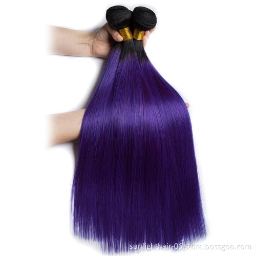 HN Ombre Purple Brazilian Straight Hair Weaving Bundles 1B 2T 3T Purple Virgin Purple Human Hair bundles
